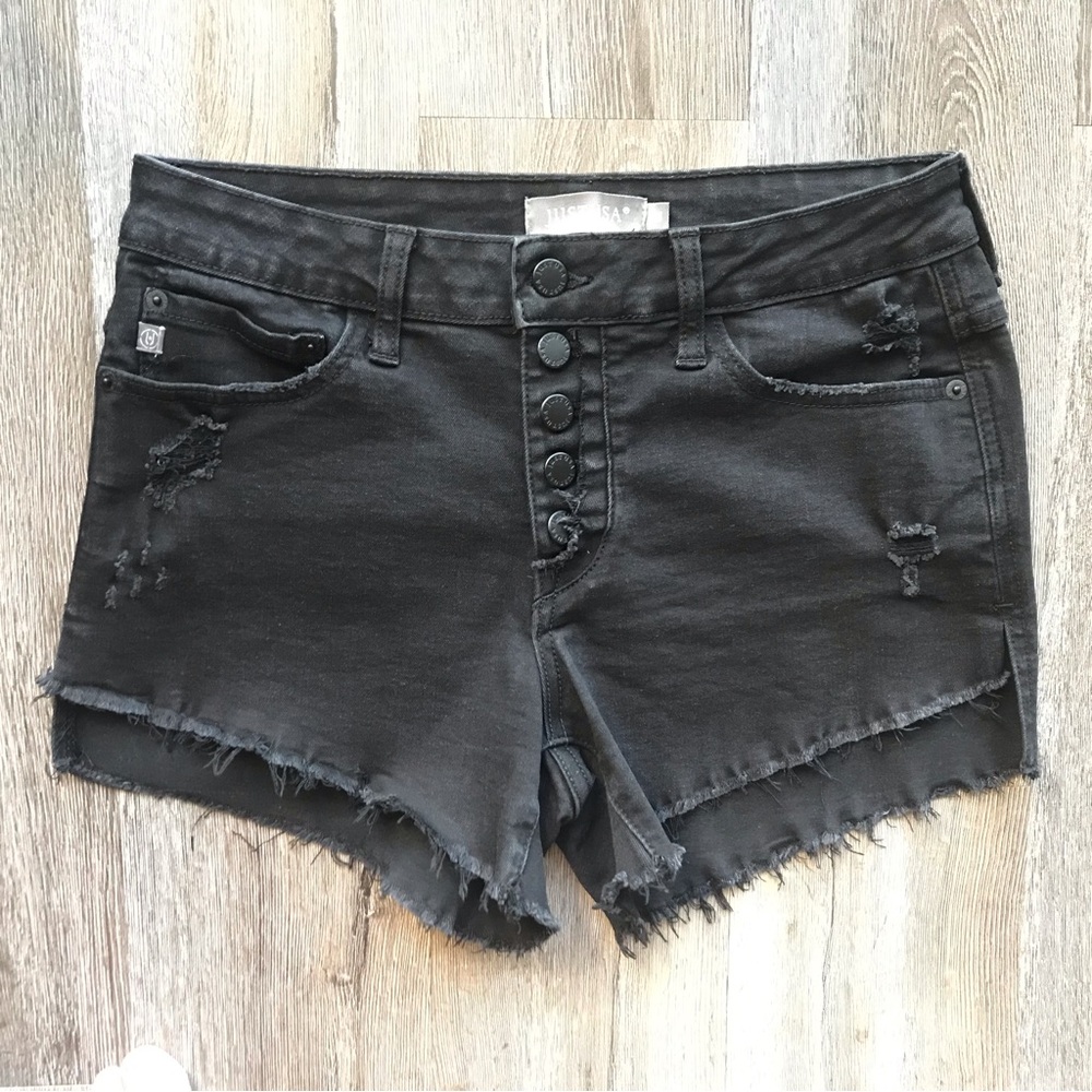 Just USA Black Denim Distressed Frayed Shorts